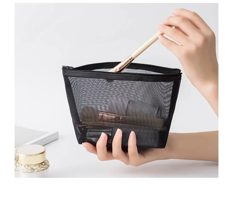 1pcs Transparent Mesh Zipper Cosmetic Bag Women Necessary Organizer Fashion Small Large Black Toiletry Bags Makeup Pouch Case.