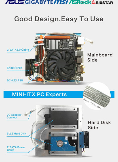 METALFISH MetalGear Plus Aluminum Mini HTPC Case Mini ITX Cases Computer Gaming PC Desktop Case Support DC ATX PSU