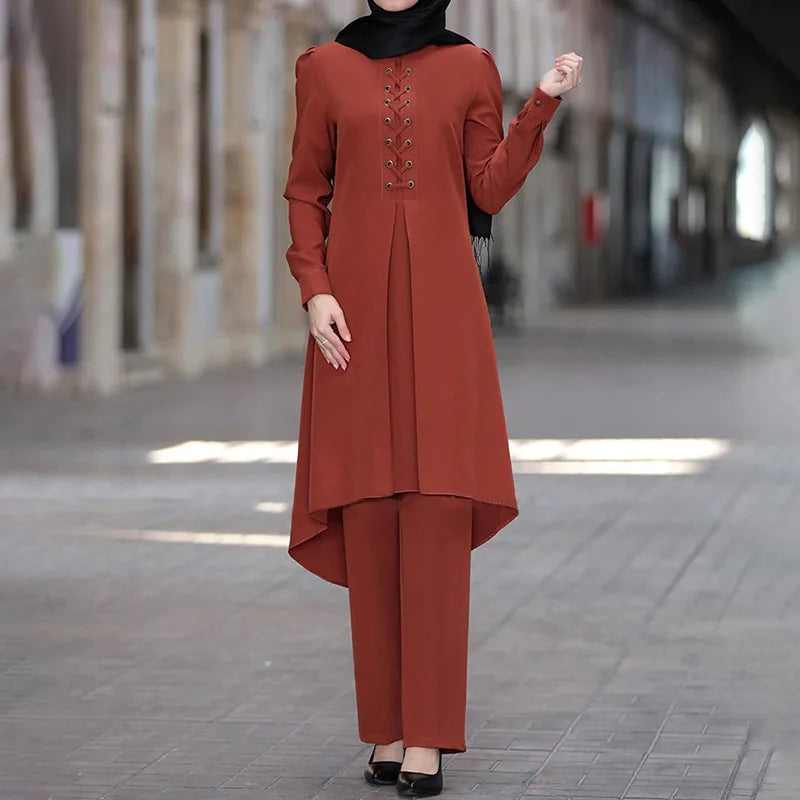 Muslim Women Long Tops Islamic Sets Women Muslim Pants Abaya Dubai 2020 Turkey Outfit Ramadan Prayer Clothes 2 Piece Set.