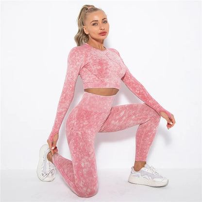Hamidou Cropped Top Gym Set Seamless Women Yoga Workout Set Fintess Clothing Push Up Leggings Sport Wear Women Suits Tracksuit