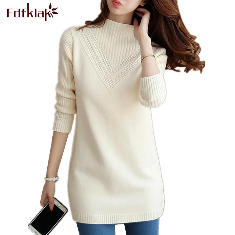 Frühling Herbst Winter Neue Rollkragenpullover Frauen Koreanische Lose Medium Lange Dicke Stricken Top Pullover Bodenbildung Pullover Ziehen.