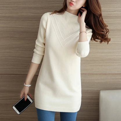 Frühling Herbst Winter Neue Rollkragenpullover Frauen Koreanische Lose Medium Lange Dicke Stricken Top Pullover Bodenbildung Pullover Ziehen.