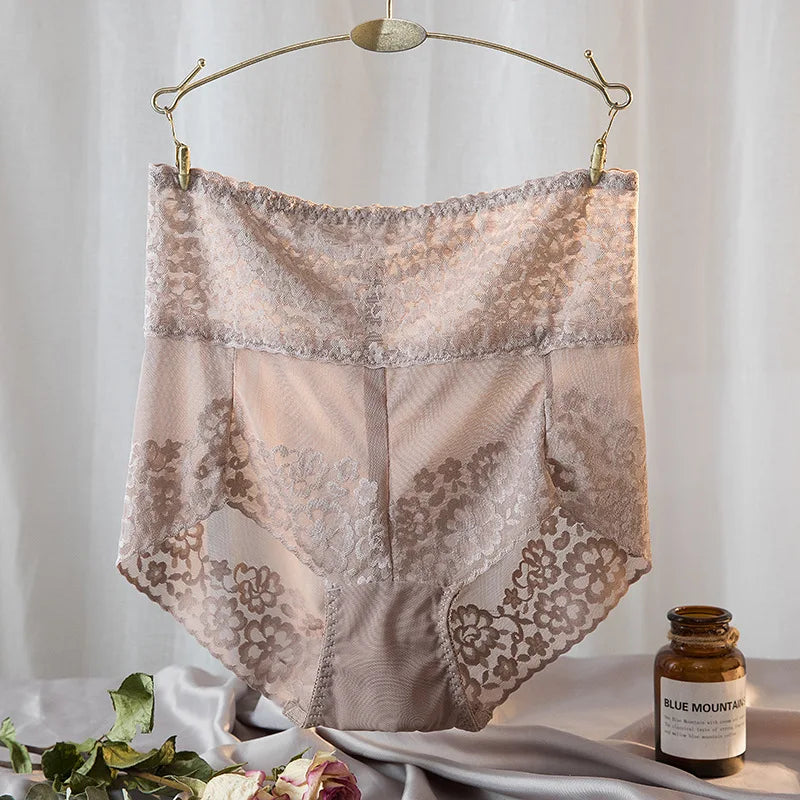 Women Lace High Waist Panties Sexy Mesh Girdle Waist Underwear Quality Plus Size Butt Lifter Knickers Tummy Slim Control Briefs