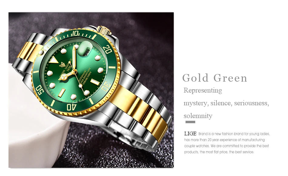 LIGE Women Watches Mechanical Watch Luxury Bracelet Wrist Wristwatch Elegant Ladies Automatic Date Clock Watch Relogio Feminino.