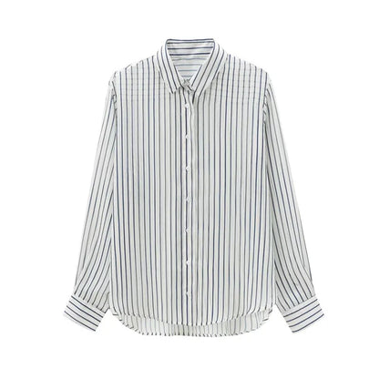 TAOP&ZA Women's Clothing 2024 Early Autumn New Fashion Chic Casual Loose Versatile Texture Striped Long-sleeved Shirt 8926551.