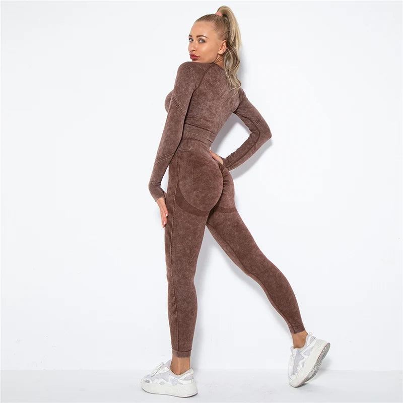 Hamidou Cropped Top Gym Set Seamless Women Yoga Workout Set Fintess Clothing Push Up Leggings Sport Wear Women Suits Tracksuit