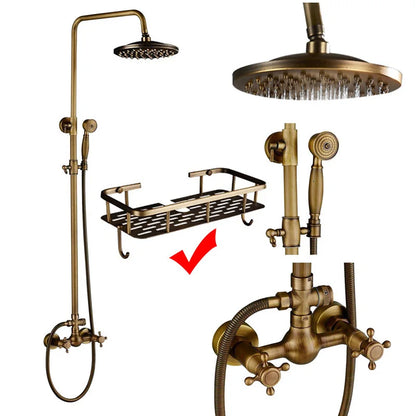 POIQIHY Antique Shower Set Wall Bathroom Bath Shower Faucet Rainfall Brass Swivel Spout Mixer Tap Sliding Bar Shower System