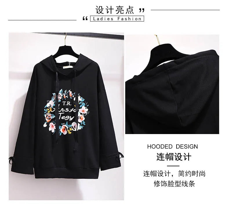 150Kg Plus Größe frauen Frühling Herbst Mit Kapuze Gedruckt Sweatshirt Büste 155cm 6XL 7XL 8XL 9XL 10XL Lange-ärmeln Top Schwarz Weiß.