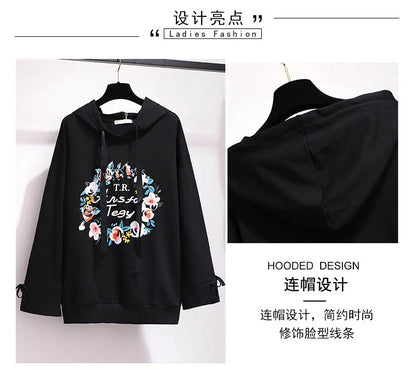 150Kg Plus Größe frauen Frühling Herbst Mit Kapuze Gedruckt Sweatshirt Büste 155cm 6XL 7XL 8XL 9XL 10XL Lange-ärmeln Top Schwarz Weiß.