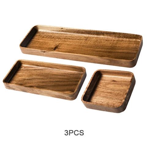 Acacia Wood Serving Tray Saucer Tea Tray Dessert Dinner Plate Tableware Set Japanese Snacks Food Rectangular Plate Storage Dish