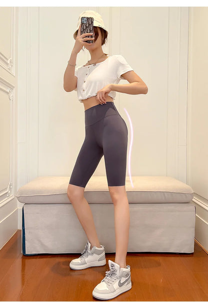 BIVIGAOS Summer Sharkskin Fabric Biker Shorts Women's Thin Black Cycling Shorts Slim Skinny Sport High Waist Fitness Shorts.