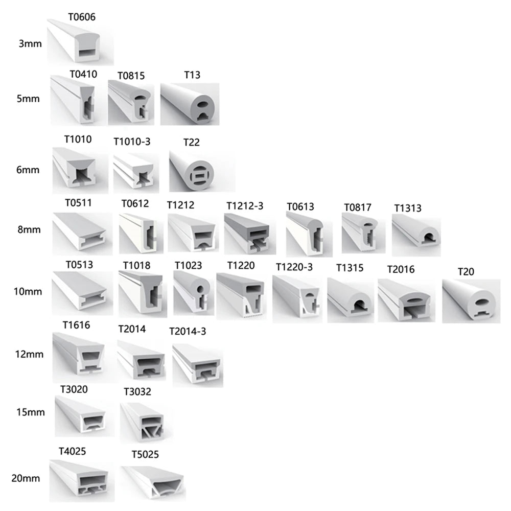 LED Silicone Neon Tube T0511 T0513 T0515 T0308 Flexible Protection Cover Transparent Matte Black Milky For 6-12mm WS2812  Strip.