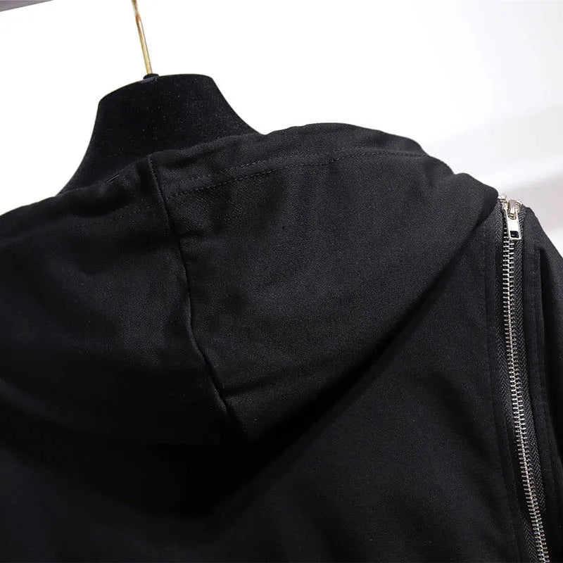 150Kg Plus Größe frauen Frühling Herbst Lose Mit Kapuze Sweatshirt Büste 154cm 6XL 7XL 8XL 9XL 10XL Lange hülse Gefälschte Zipper Top Schwarz.
