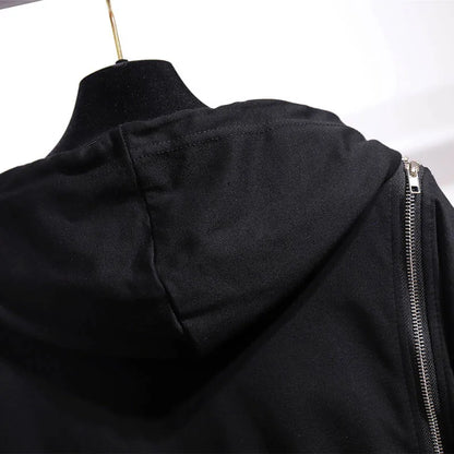 150Kg Plus Größe frauen Frühling Herbst Lose Mit Kapuze Sweatshirt Büste 154cm 6XL 7XL 8XL 9XL 10XL Lange hülse Gefälschte Zipper Top Schwarz.