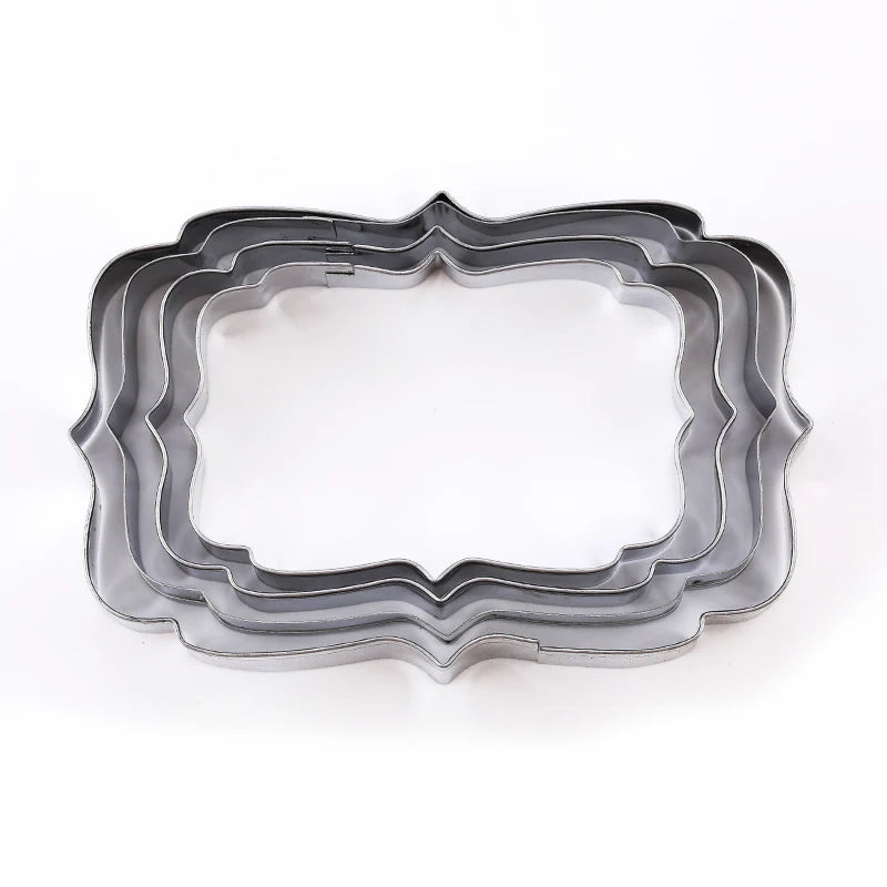 FAIS DU 4Pcs Stainless Steel Cookie Mold Stamper Nameplate DIY Biscuit Blessing Circle Flower Frame Cake Decoration Backware.