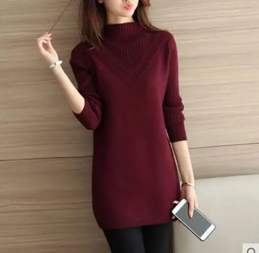 Frühling Herbst Winter Neue Rollkragenpullover Frauen Koreanische Lose Medium Lange Dicke Stricken Top Pullover Bodenbildung Pullover Ziehen.