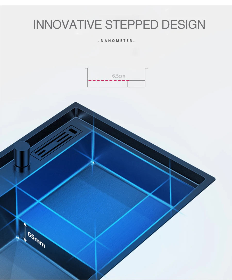 ASRAS Nanometer Handmade Sinks 4mm Thickness 220mm Depth SUS 304 Stainless Steel Luxury Stepped Kitchen Sinks