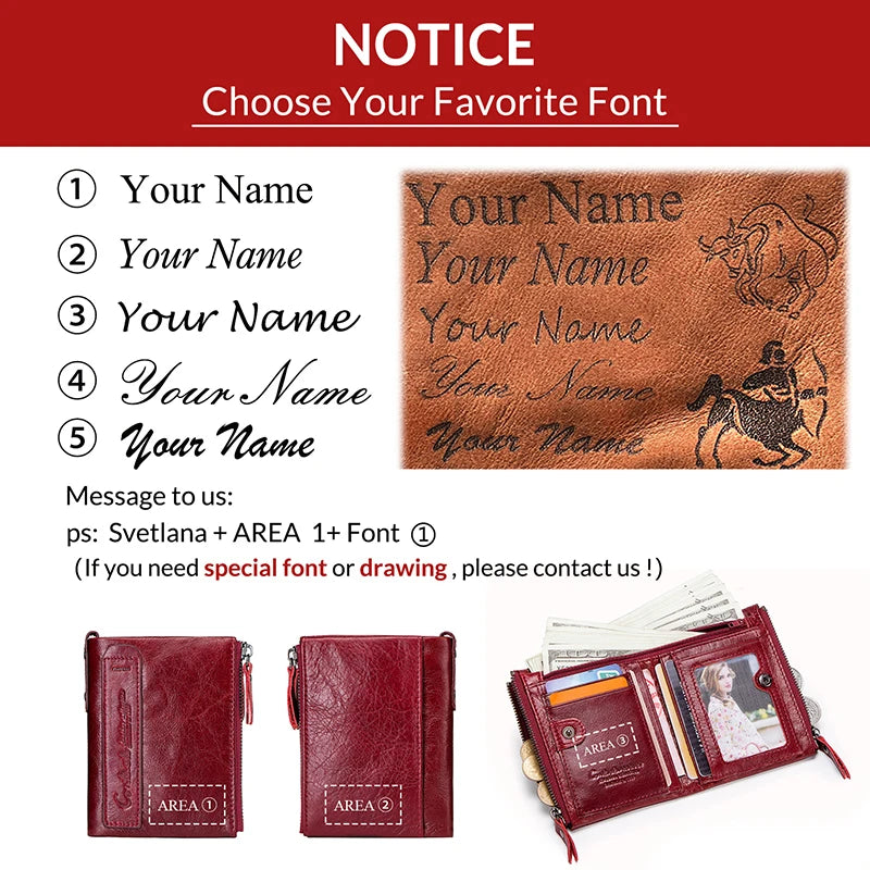 CONTACT'S Genuine Leather Short Wallets for Women Luxury Designer Coin Purse Female Money Clip Card Holder Customize Men Wallets.