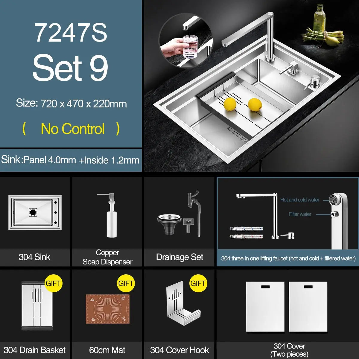 ASRAS New kitchen Sink Double Cover hidden Single Large Size 304 Stainless Steel 4mm Thickness Handmade Brushed kitchen Sink
