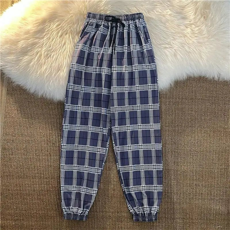 Hosen Frauen Neue Haufen füße Mode Lose Schwarz Plaid Sommer Harajuku Studenten Streetwear Harem Lange Hosen Frauen Chic | H&D Shop