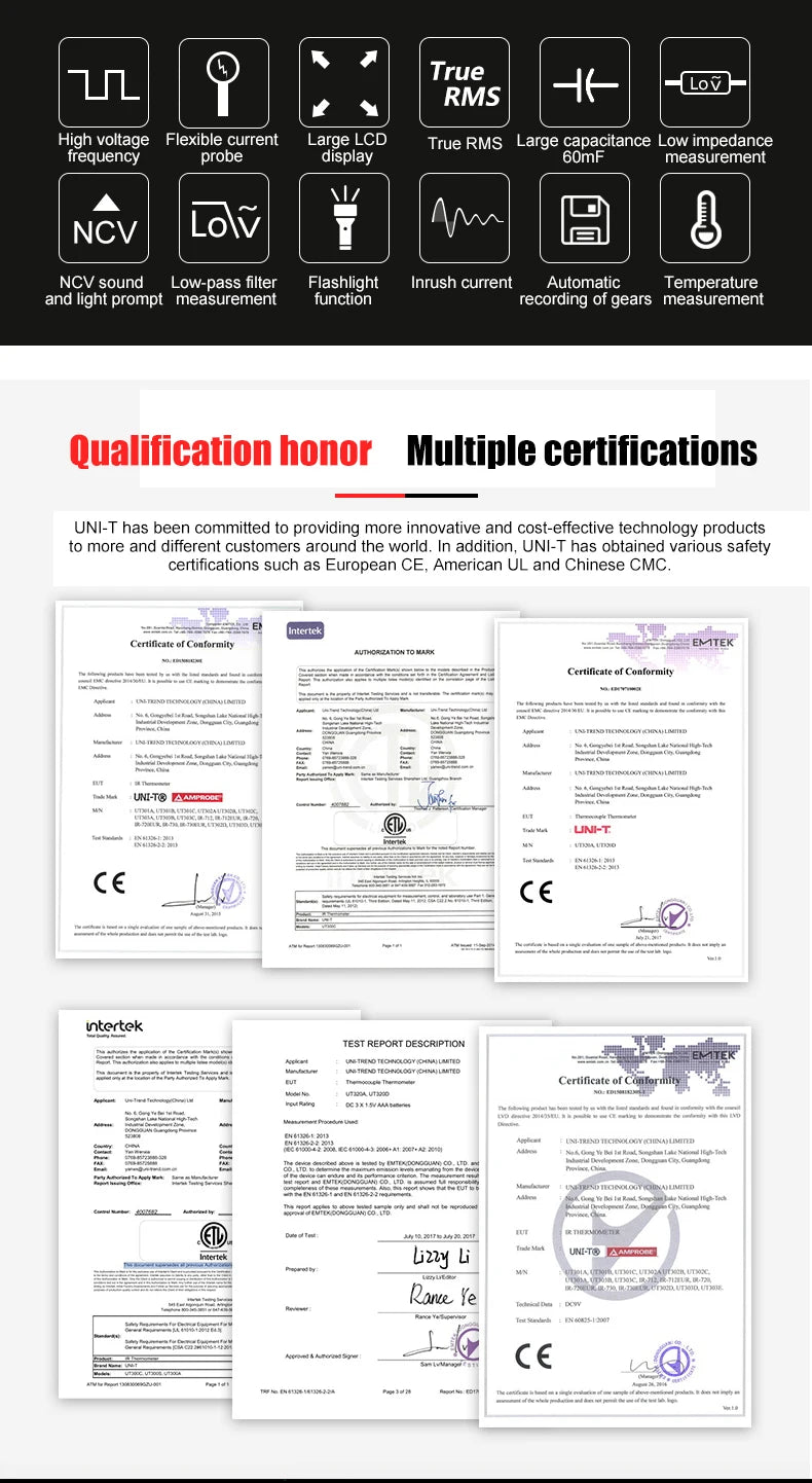 UNI-T Zangenmessgerät UT207B UT208B AC DC Amperometrische Zange Digitalmultimeter Amperemeter Zange Einschaltstrom Tester Werkstatt Werkzeuge