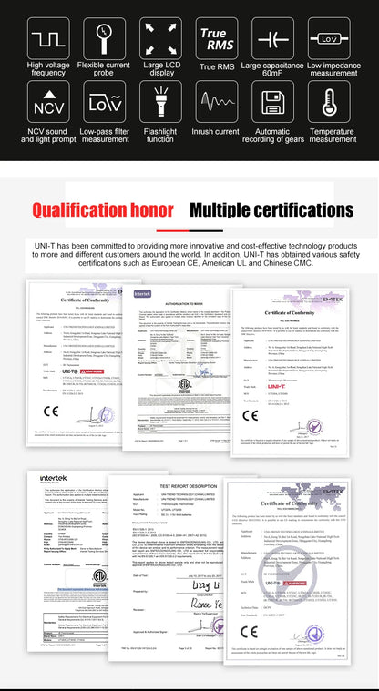 UNI-T Zangenmessgerät UT207B UT208B AC DC Amperometrische Zange Digitalmultimeter Amperemeter Zange Einschaltstrom Tester Werkstatt Werkzeuge