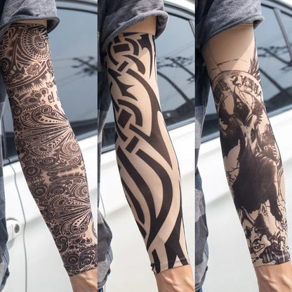 3PCS/lot new mixed 100%Nylon elastic Fake temporary tattoo sleeve skull wolf totem dragon designs body Arm stockings cool men.