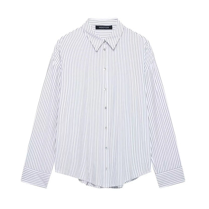 Women 2025 Spring New Chic Fashion Loose Striped Shirt Vintage Long Sleeve Casual Female Shirts Blusas Chic Tops.