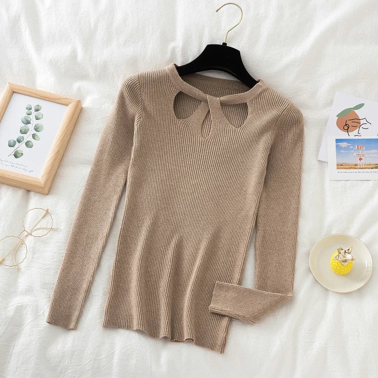 2025 Fashion Hollow Out Women Sweaters Autumn Winter Tops Slim Women Pullover Knitted Sweater Basic Solid Jumper Soft Warm Pull
