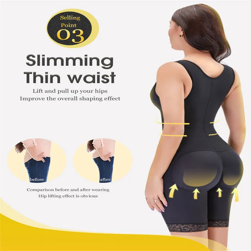 Zip Waist Lace Slimming Shaper Corset Control Shapewear Butt Lifter Strap Body Shaper Underwear Bodysuit Women Plus Size S-6xl.