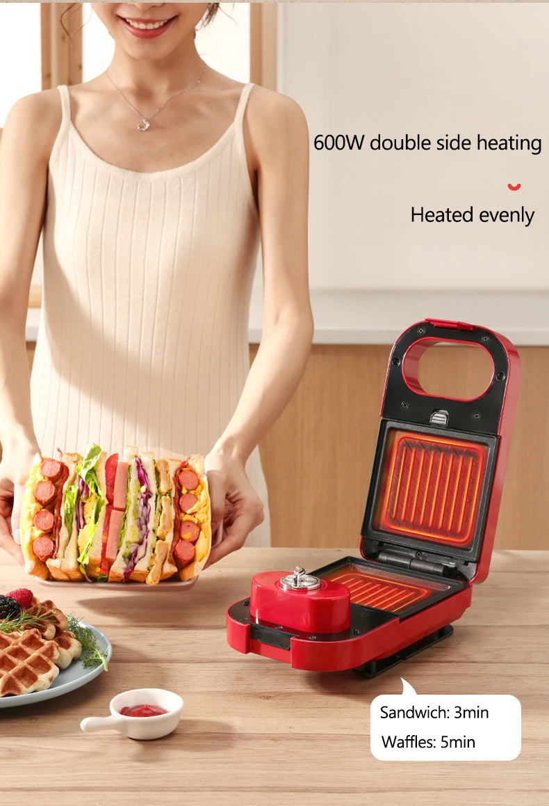 220V Electric Sandwich Maker Timed Waffle Maker Toaster Baking Multifunction Breakfast Machine takoyaki Pancake Sandwichera 600W.