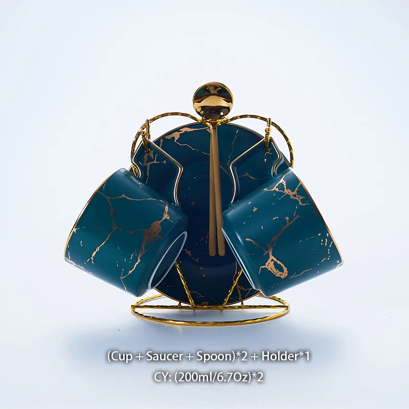 Marble Ceramic Coffee Cup Saucer Spoon Set 200ml Nordic Tea Cup Matt Porcelain Tea Set Advanced Teacup Cafe Espresso Cup