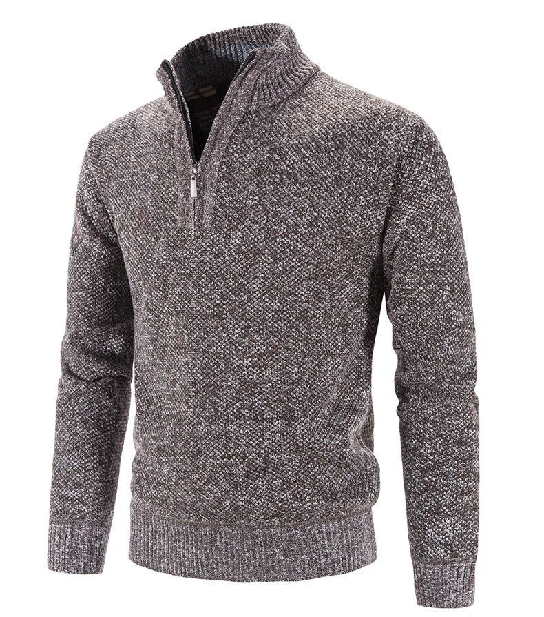 Winter Men's Fleece Thicker Sweater Half Zipper Turtleneck Warm Pullover Quality Male Slim Knitted Wool Sweaters for Spring.