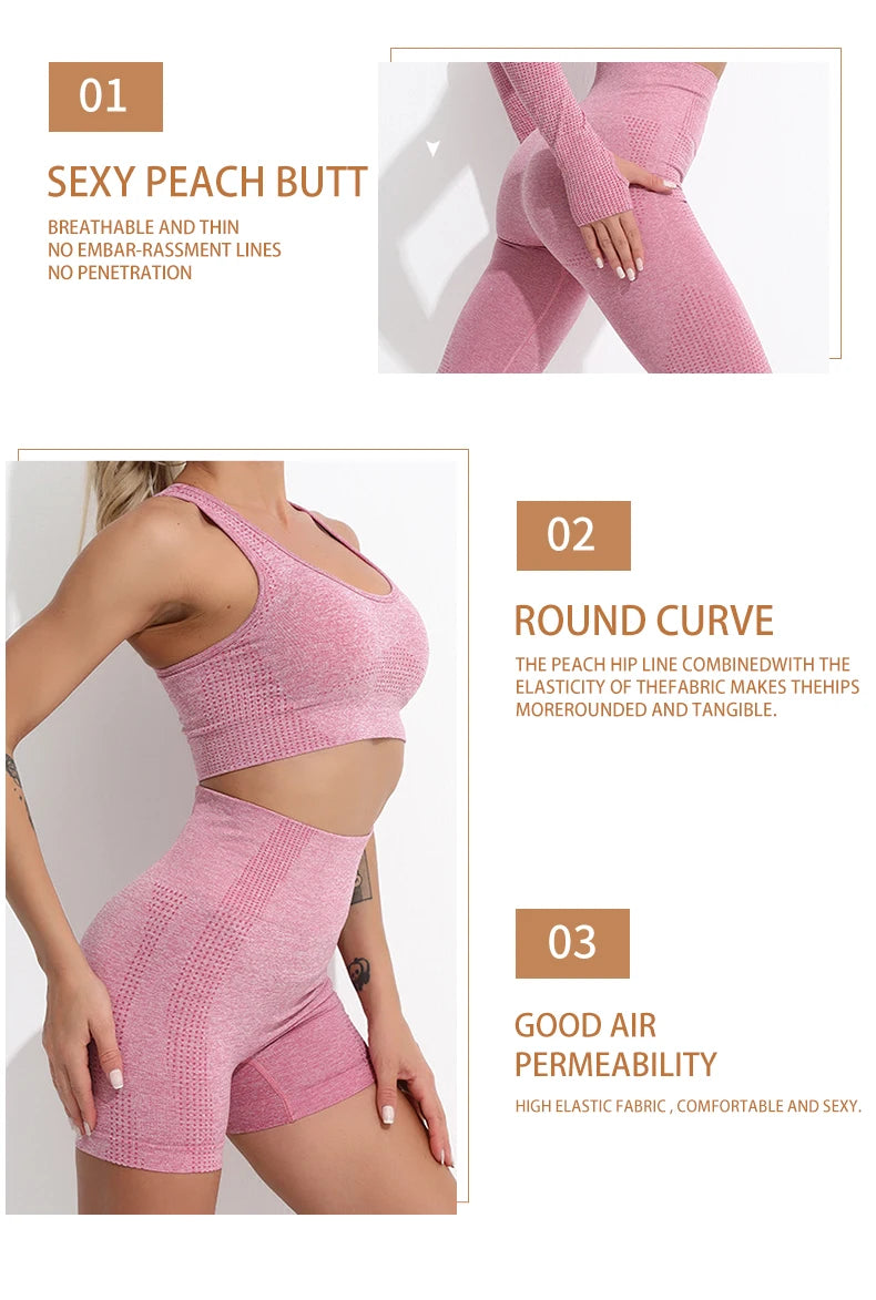 Women Vital Seamless Yoga Fitness Clothing Set High Waist Gym Leggings Crop Tops Sports Tracksuit Plush Up Sports Outfits