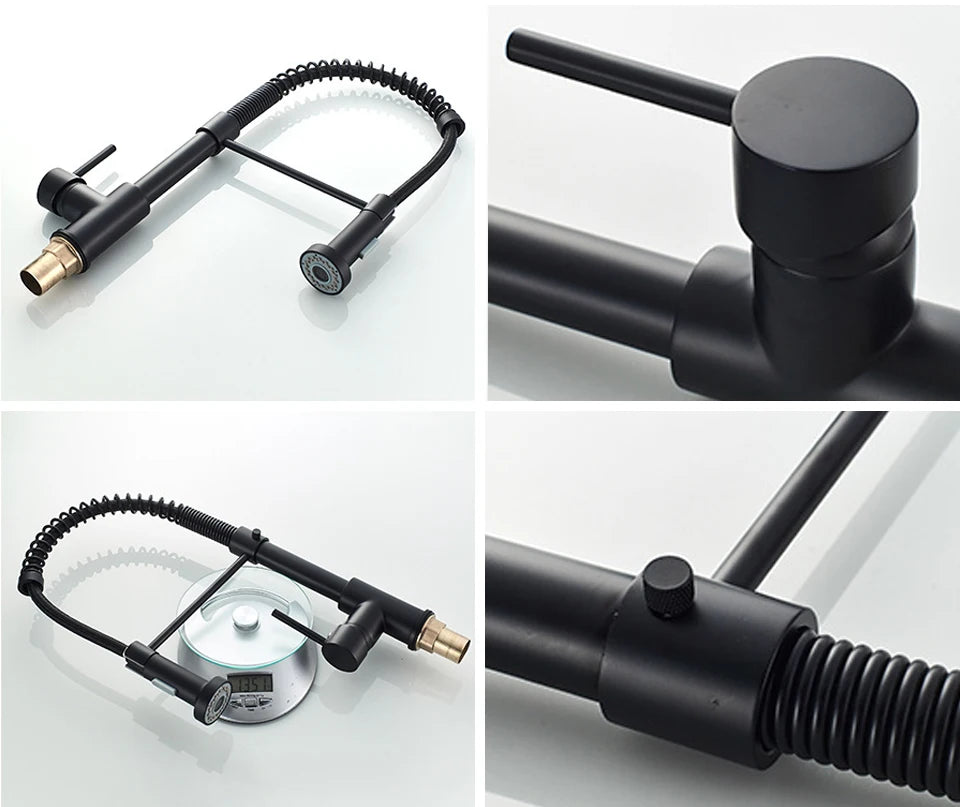 VGX Kitchen Faucet with Pull Down Sprayer Single Handle Mixer for Basin 360° Rotating Spring Style Taps Brass Chrome Gold Black