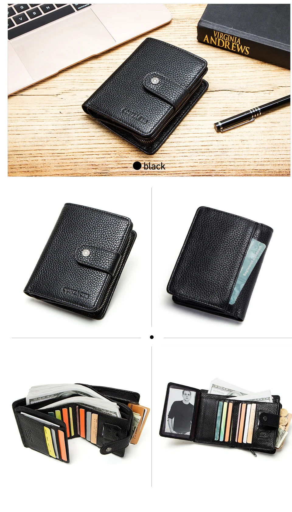 Contact'S Genuine Leather Wallets Women Men Wallet Short Small RFID Blocking Card Holder Wallets Ladies Red Coin Purse