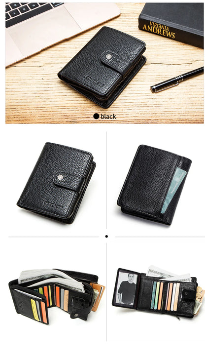 Contact'S Genuine Leather Wallets Women Men Wallet Short Small RFID Blocking Card Holder Wallets Ladies Red Coin Purse
