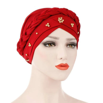 KepaHoo Women Hair Care Islamic Jersey Head Scarf Milk Silk Muslim Hijab Beads Braid Wrap Stretch Turban Hat Chemo Cap Head Wrap.