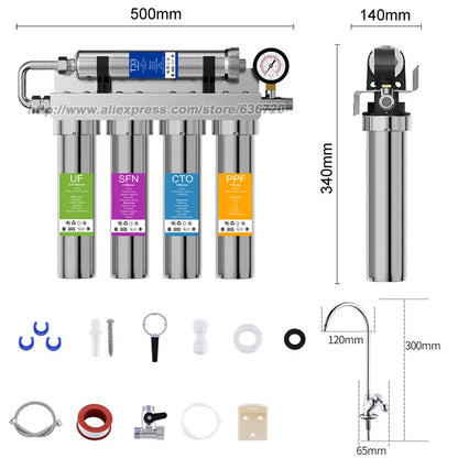 0.01μm Stainless Stee Ultra-Filtration Under Sink Water Filter System, Reduces 99.99% of Chlorine, Bad Taste & Odor.