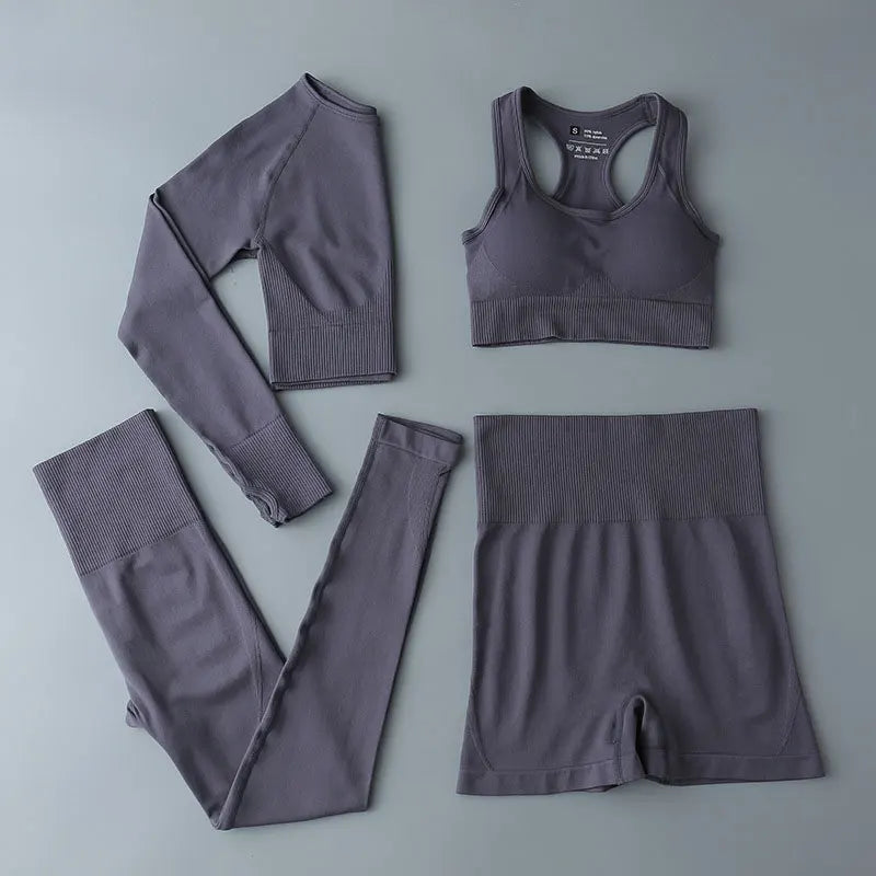 High Waist Elastic Seamless Yoga Wear Women Fitness Clothes Gym Clothing Workout Set Long Sleeve Crop Top Leggings Sports Suit