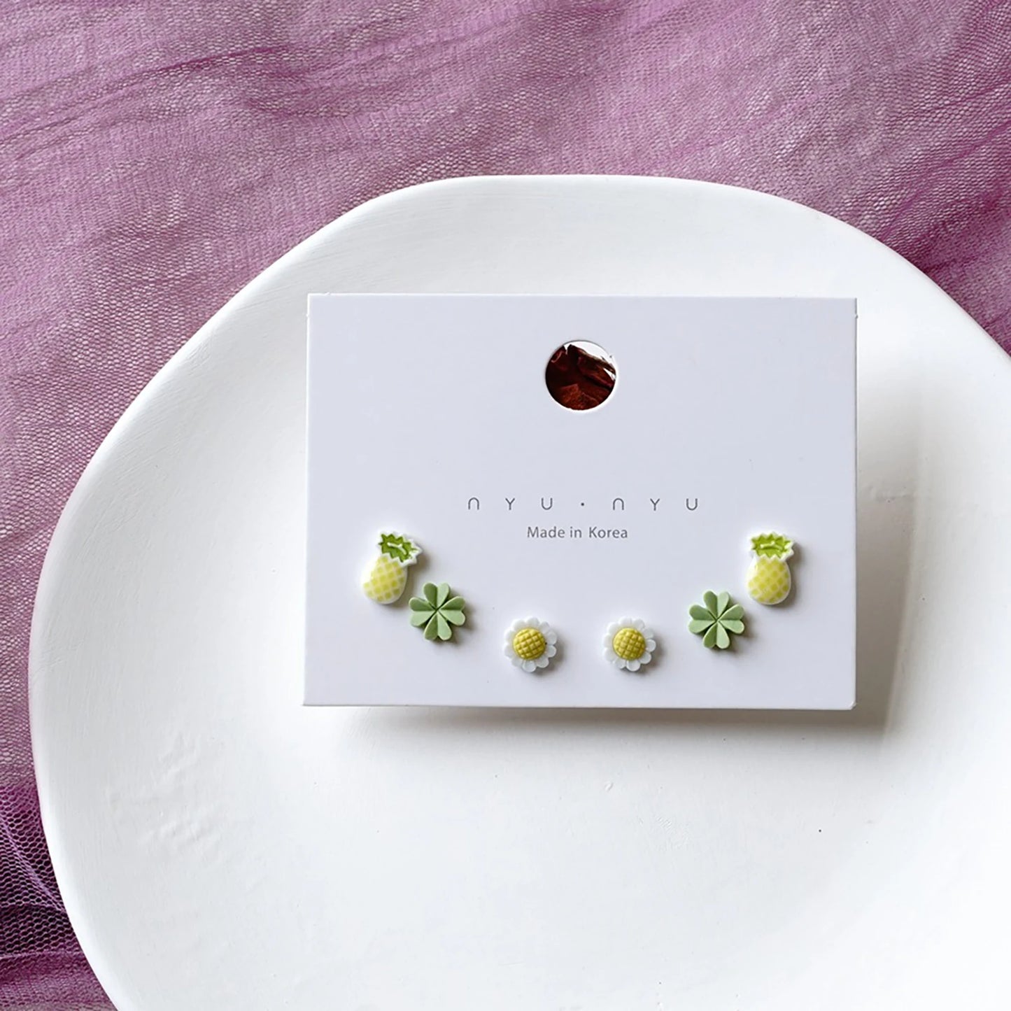 3pairs/set Ceramic Ear Post Stud Earrings Mixed Color Round Flower Star Airplane Universe Planet Earring Girl Women Ear Jewelry.