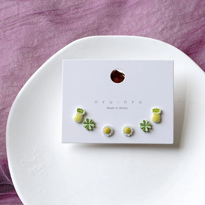 3pairs/set Ceramic Ear Post Stud Earrings Mixed Color Round Flower Star Airplane Universe Planet Earring Girl Women Ear Jewelry.