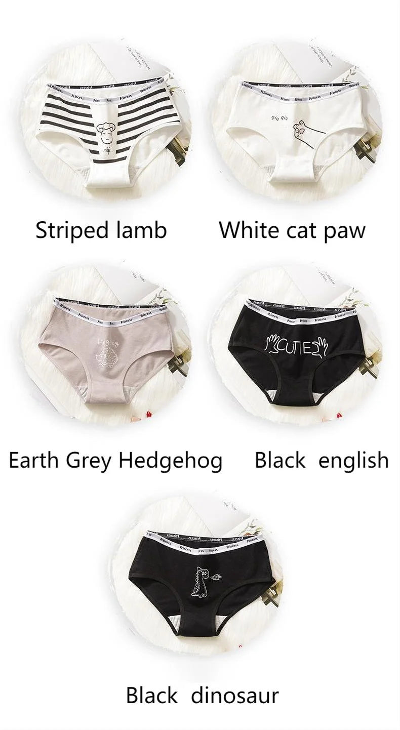 5Pcs/set Cotton Underwear Cute Cartoon Cat Panties for Woman Girl Soft Pantys Plus Size Breathable Briefs Female Sexy Lingerie.