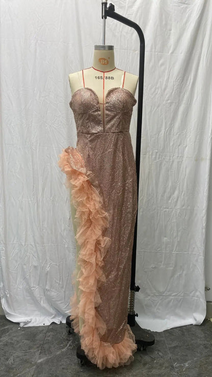 Vestidos Gala Prom Dresses Glitter Sequin Side Slit Sweetheart Mermaid Party Dress Vestidos.