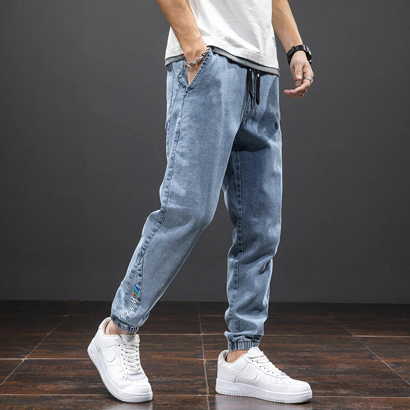 Spring Summer Black Blue Cargo Jeans Men Streetwear Denim Jogger Pants Men Baggy Harem Jean Trousers Plus Size.