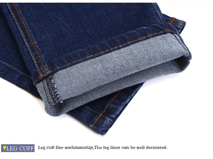 Autumn Classic Men's Fitted Stretch Jeans Business Casual Cotton Denim Straight Leg Pants Male Black Blue Trousers.