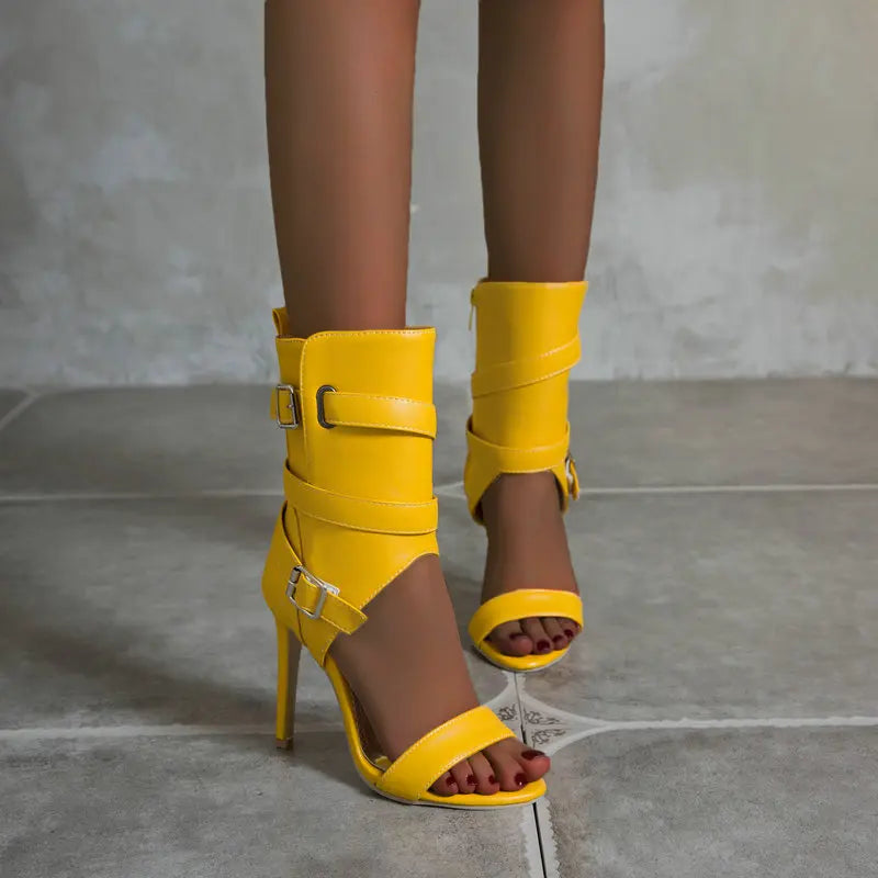 PU Leather Stiletto Women Sandal 2025 Drag Quee Summer High Heels Wedding Party Sexy Shoes Belt Solid Sissy Pumps Size 34~50.