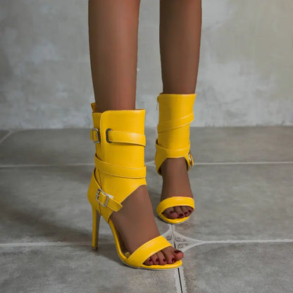 PU Leather Stiletto Women Sandal 2025 Drag Quee Summer High Heels Wedding Party Sexy Shoes Belt Solid Sissy Pumps Size 34~50.