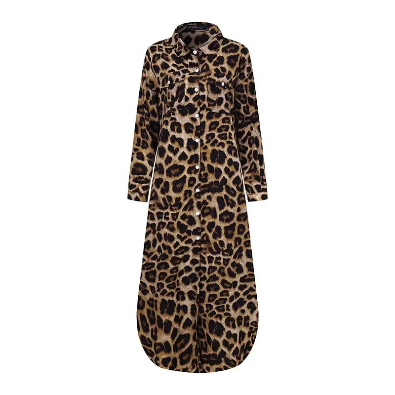 ZANZEA Party Vintage Leopard Robe Frauen 2025, Herbst Casual Langarm Maxi Lange Vestidos Kleid Mode Übergroßen Hemd Sommerkleid.