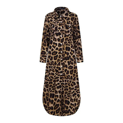 ZANZEA Party Vintage Leopard Robe Frauen 2025, Herbst Casual Langarm Maxi Lange Vestidos Kleid Mode Übergroßen Hemd Sommerkleid.